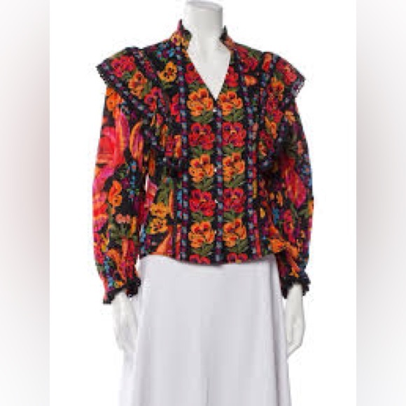 Farm Rio Red Spring Bananas Ruffle Blouse - Picture 1 of 9